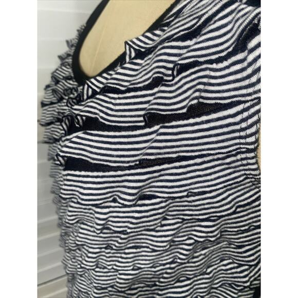 AB Studio Black White Sleeveless Ruffle Front Blouse Poly Blend Large - Picture 5 of 9